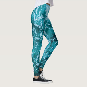 Leggings Motif de vagues de mer turquoise à monogramme pers