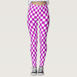 Leggings Motif de vérification À damiers blanc violet<br><div class="desc">Chèque violet et blanc À damiers conception Motif Carré géométrique</div>