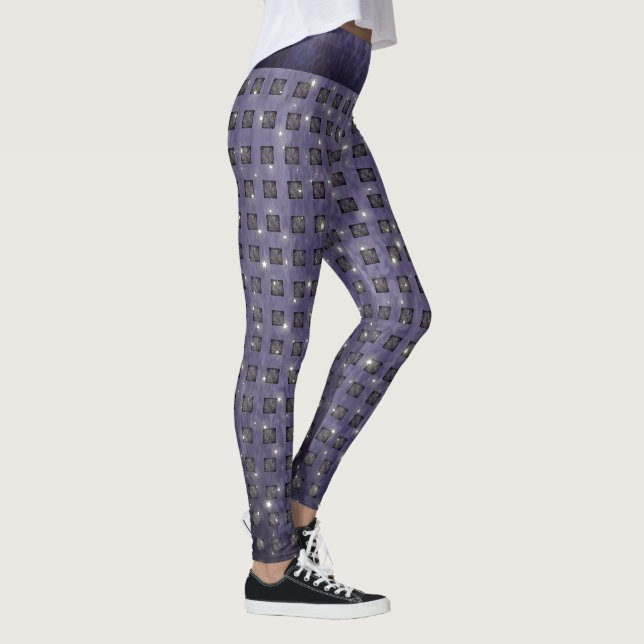 Leggings Motif de vérification violet avec étoiles (Droite)