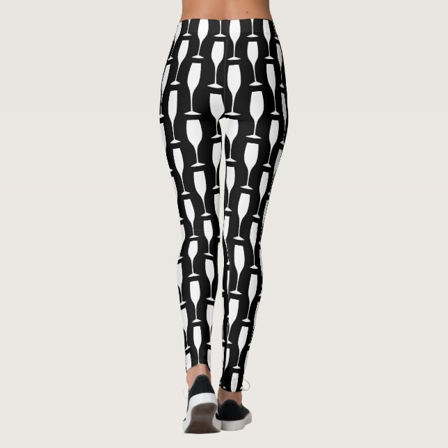 Leggings motif de verre de vin en flûte de champagne noir e (Dos)