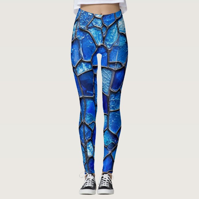 Leggings Motif de verre vénitien bleu (Devant)