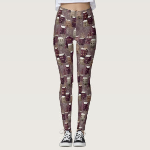 Leggings Motif de village d'hiver enneigé cosy (1)