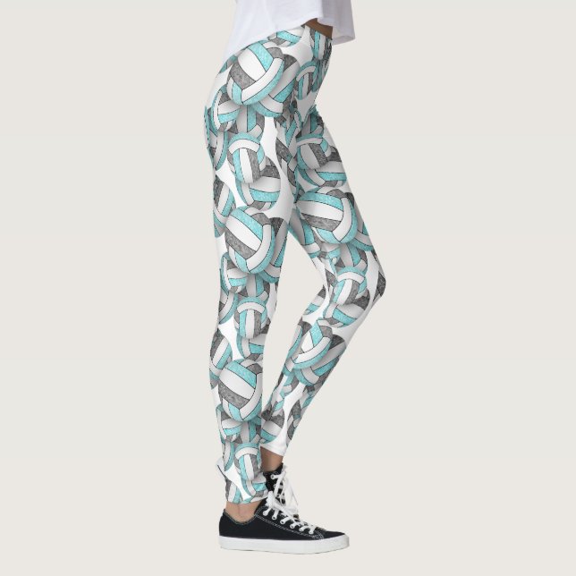 Leggings Motif de volley-ball blanc gris Aqua (Droite)