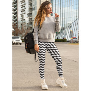 Leggings Motif de Zag blanc blanc noir géométrique et chi