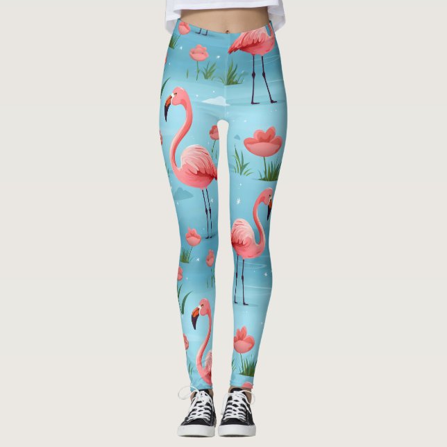 Leggings Motif d'eau bleue flamant rose (Devant)