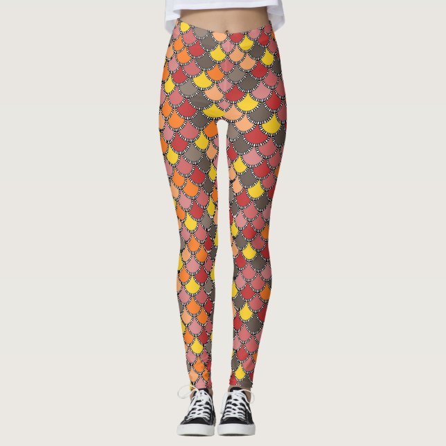 Leggings Motif d'échelles sociales rose jaune orange (Devant)