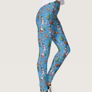 Leggings Motif décoratif de Noël sur fond bleu