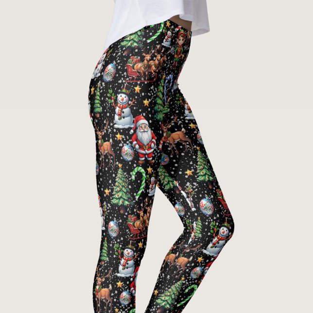Leggings Motif décoratif de Noël sur fond noir (Créateur téléchargé)
