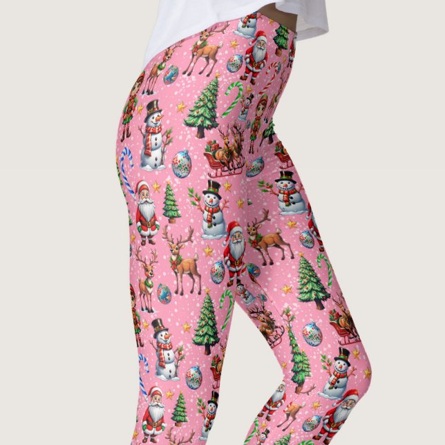 Leggings Motif décoratif de Noël sur fond rose (Créateur téléchargé)