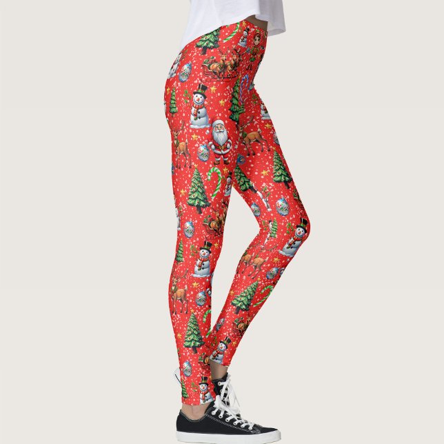 Leggings Motif décoratif de Noël sur fond rouge (Créateur téléchargé)