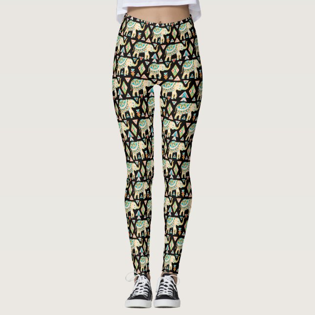 Leggings Motif d'éléphants indiens colorés mignons (Devant)