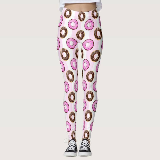 Leggings Motif délicieux beignets rose rayures (Devant)