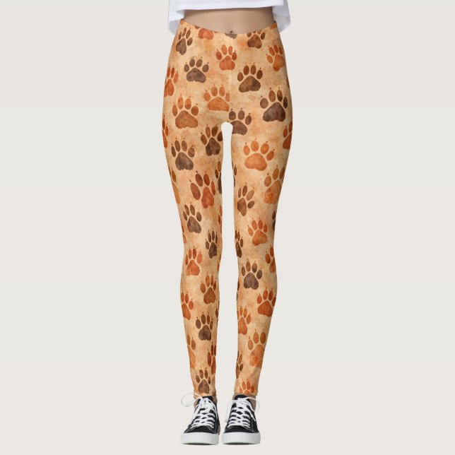 Leggings Motif d'empreinte de patte à l'aquarelle rustique  (Devant)