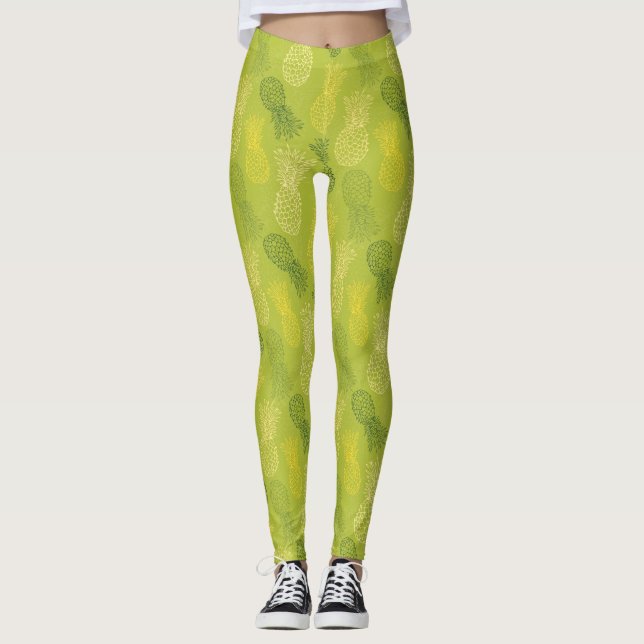 Leggings Motif d'ensemble d'ananas sur le vert (Devant)