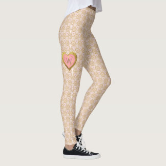 Leggings Motif dentelé avec Monogramme Coeur rose et or