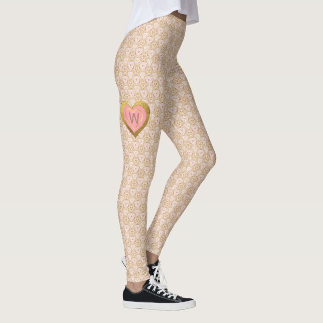 Leggings Motif dentelé avec Monogramme Coeur rose et or (Droite)