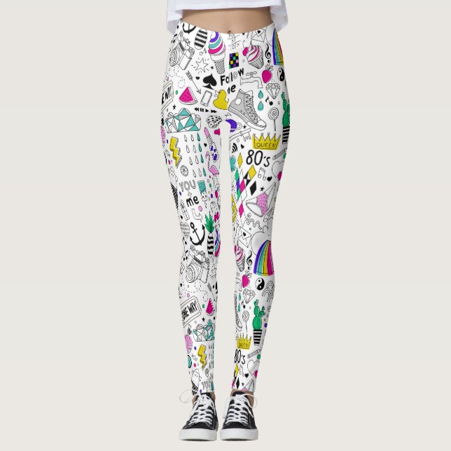 Leggings Motif des années 80 de couleur mignonne (Devant)