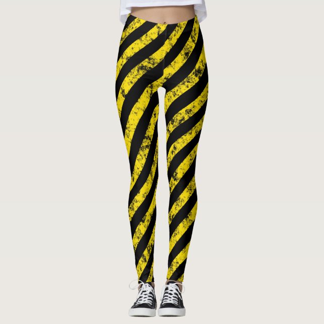 Leggings Motif des bandes de la mise en garde du gris jaune (Devant)