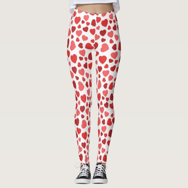 Leggings Motif Des Coeurs, Coeurs Rouges, Motif Des Coeurs (Devant)