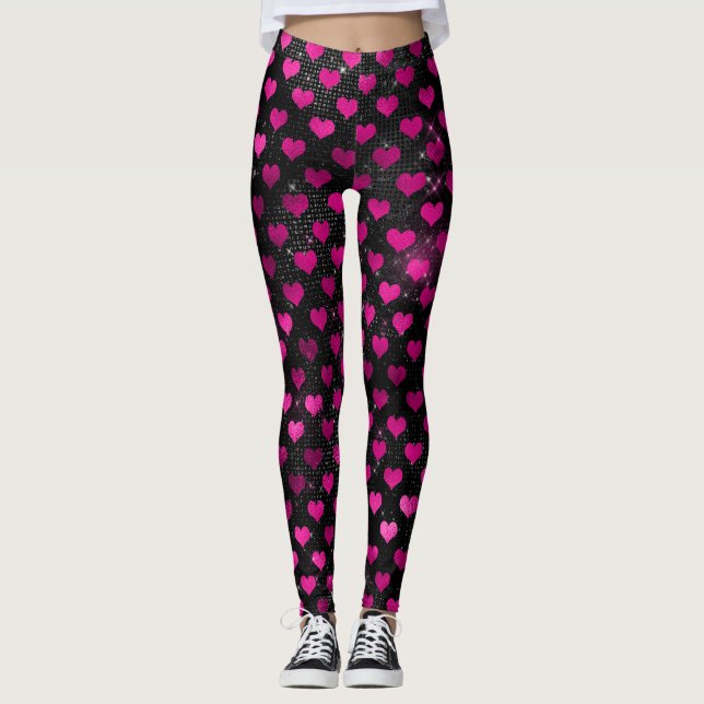 Leggings Motif des Coeurs de Glam rose et noir (Devant)