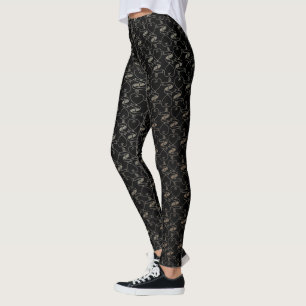Leggings Motif des Coeurs et des Clés d'or modernes 