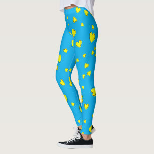 Leggings Motif des Coeurs Jaunes sur Bleu