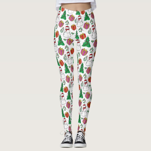 Leggings Motif des éléments de Noël dessinés à la main (Devant)