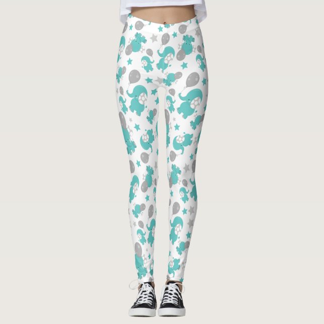Leggings Motif Des Eléphants Bleus, Eléphants Mignons, Étoi (Devant)