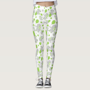Leggings Motif Des Eléphants, Eléphants Mignons - Grey Vert