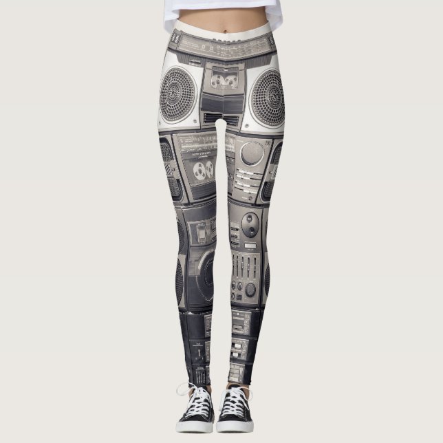 Leggings Motif des enregistreurs de cassettes des années 80 (Devant)