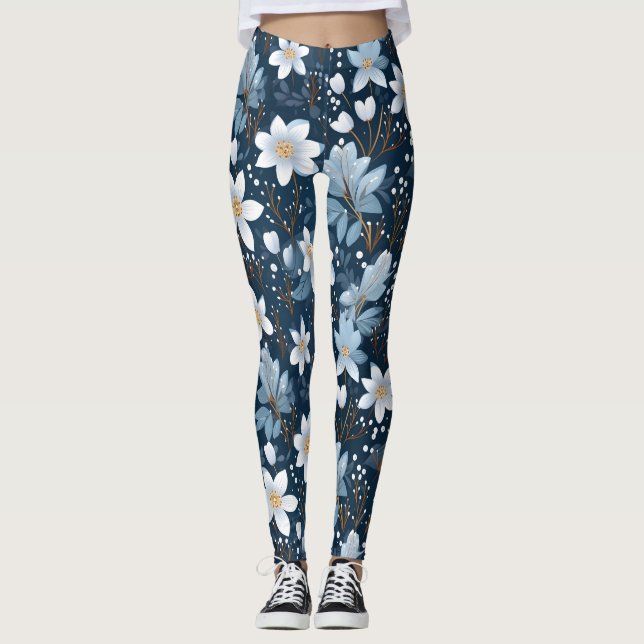 Leggings Motif des fleurs blanches d'hiver (Devant)