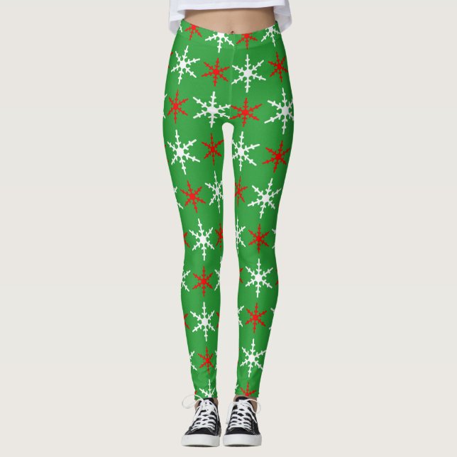 Leggings Motif des flocons rouges et verts (Devant)