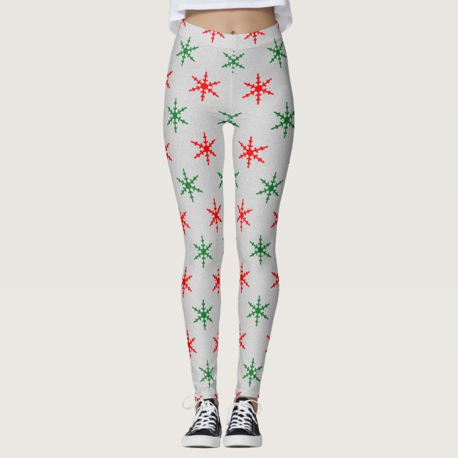 Leggings Motif des flocons rouges et verts (Devant)