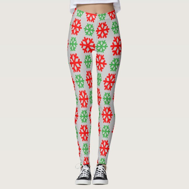 Leggings Motif des flocons rouges et verts (Devant)