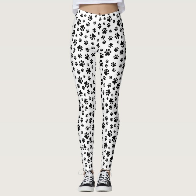 Leggings Motif des pattes, pattes de chien, noir et blanc (Devant)