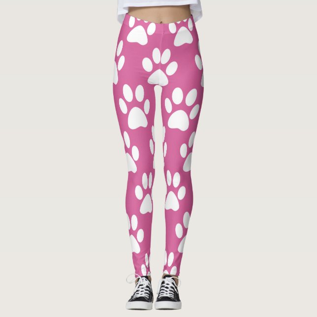 Leggings motif des pattes roses et blanches (Devant)