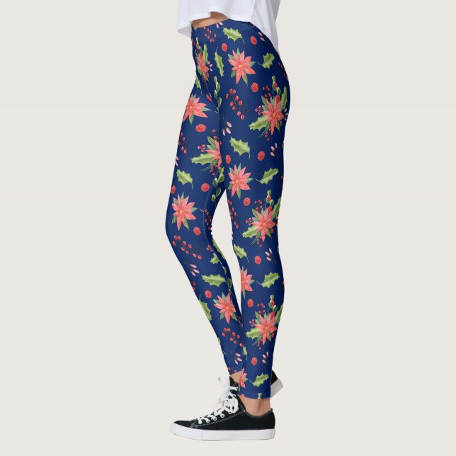 Leggings Motif des poinsettia et du feuillage d'hiver de No (Gauche)