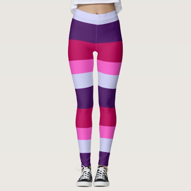 Leggings Motif des rayures roses et violettes (Devant)