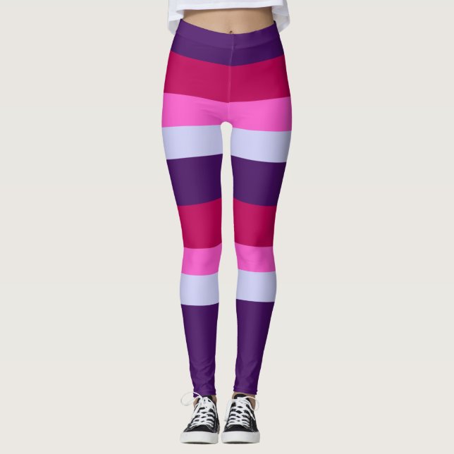Leggings Motif des rayures roses et violettes (Devant)