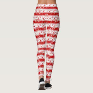 Leggings Motif des têtes de cerfs de Noël blanc et rouge