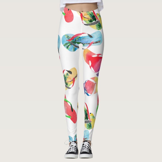 Leggings Motif des tongs de plage d'été (Devant)