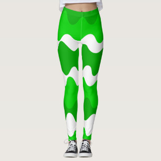 Leggings Motif des vagues horizontales vertes et blanches