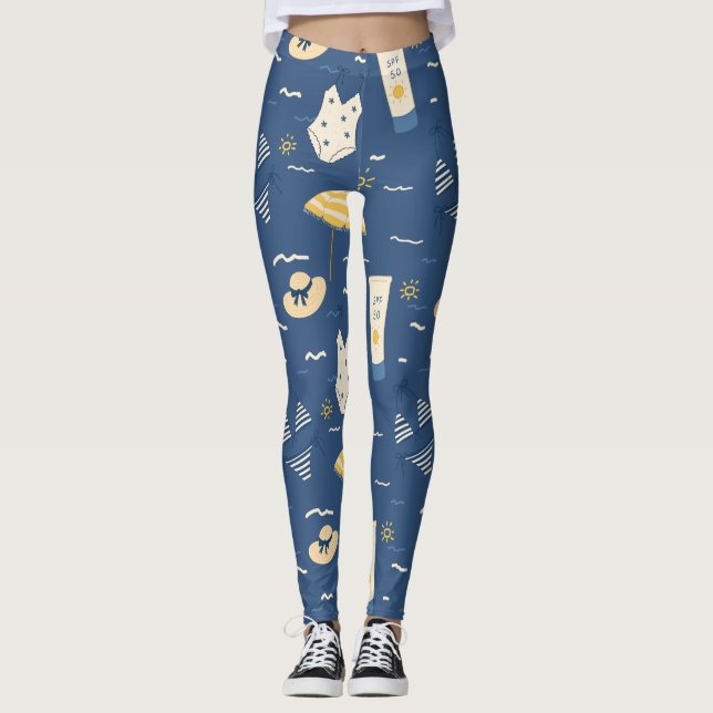 Leggings Motif d'essentiels de plage d'été (4) (Devant)