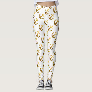 Leggings Motif d'été  d'Ancre d'or faux brillant blanc