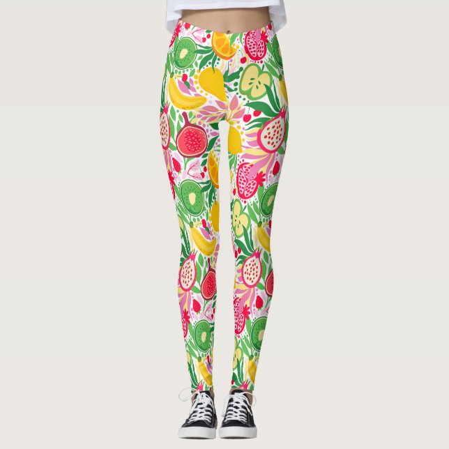 Leggings Motif d'été de l'aquarelle de fruits tropicaux (Devant)