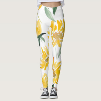 Leggings Motif d'été feuille de fleurs jaunes