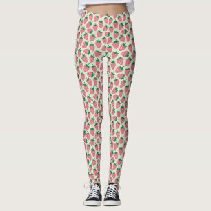 Leggings Motif d'été fraise rose