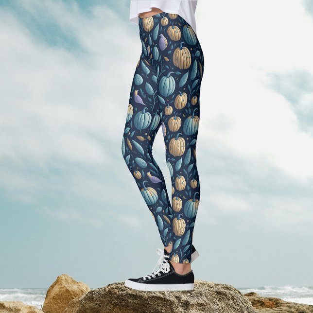 Leggings Motif d'Halloween Citrouille bleu blanc (Créateur téléchargé)