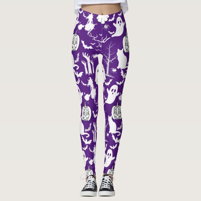Leggings Motif d'Halloween. Éffrayant et mignon.b D Violet  (Devant)