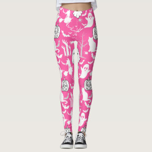 Leggings Motif d'Halloween. Éffrayant et mignon.b Pink BG
